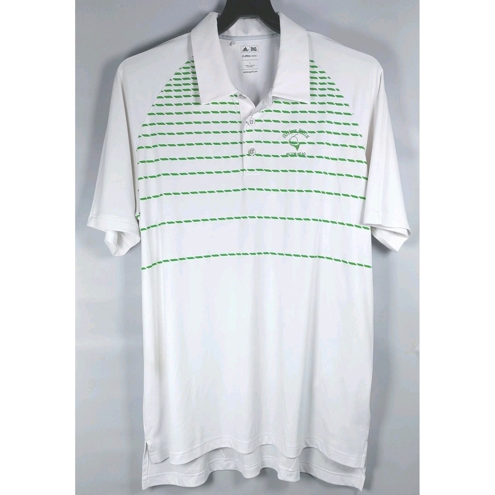 Adidas Clima Cool Golf Polo Shirt Mens L White Green Arthur Hills Hilton Head